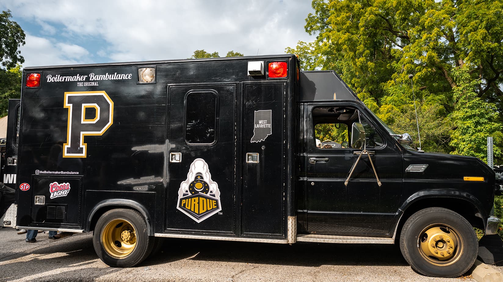 The passenger side of the ambulance